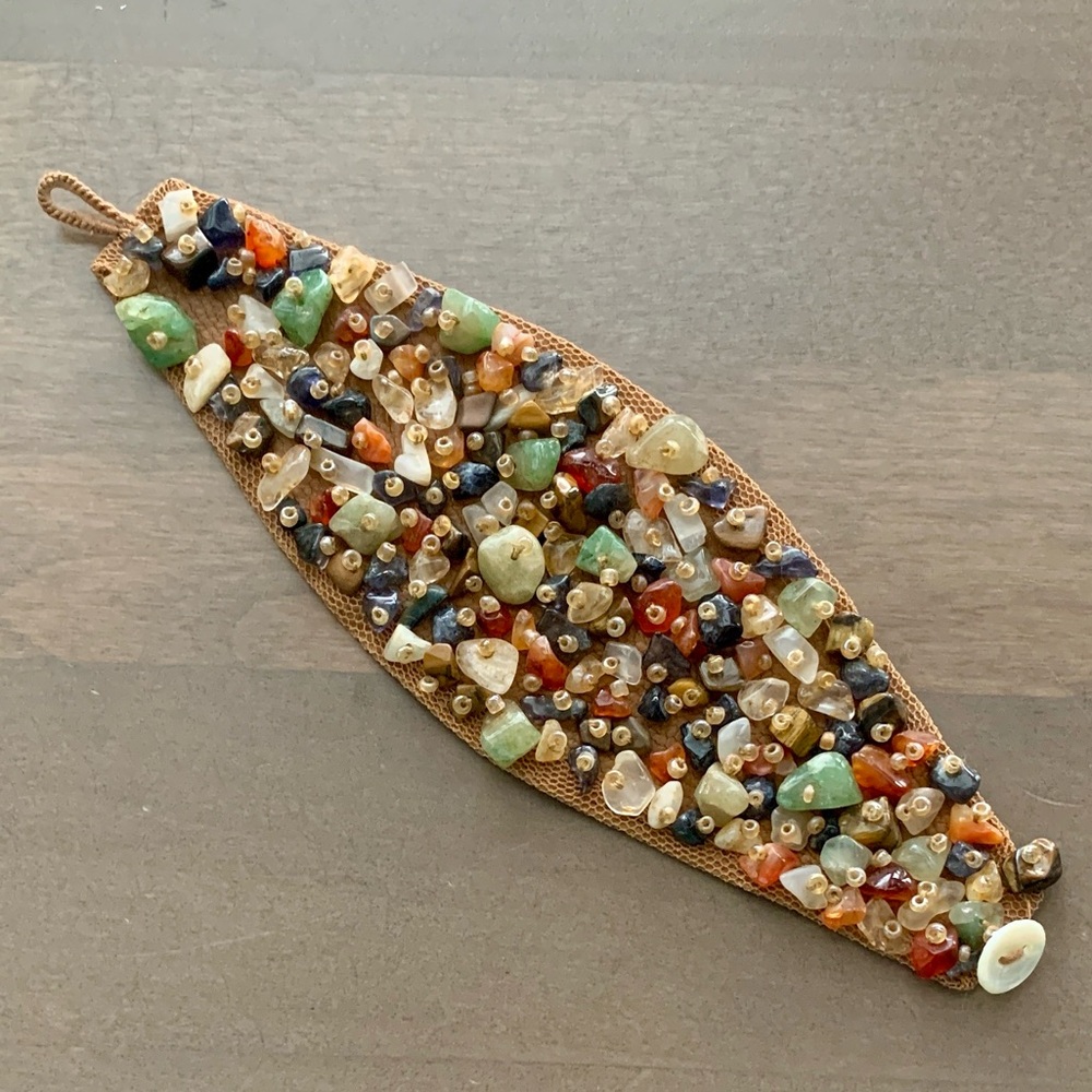Semi Precious Stone Cuff Bracelet - Fawn